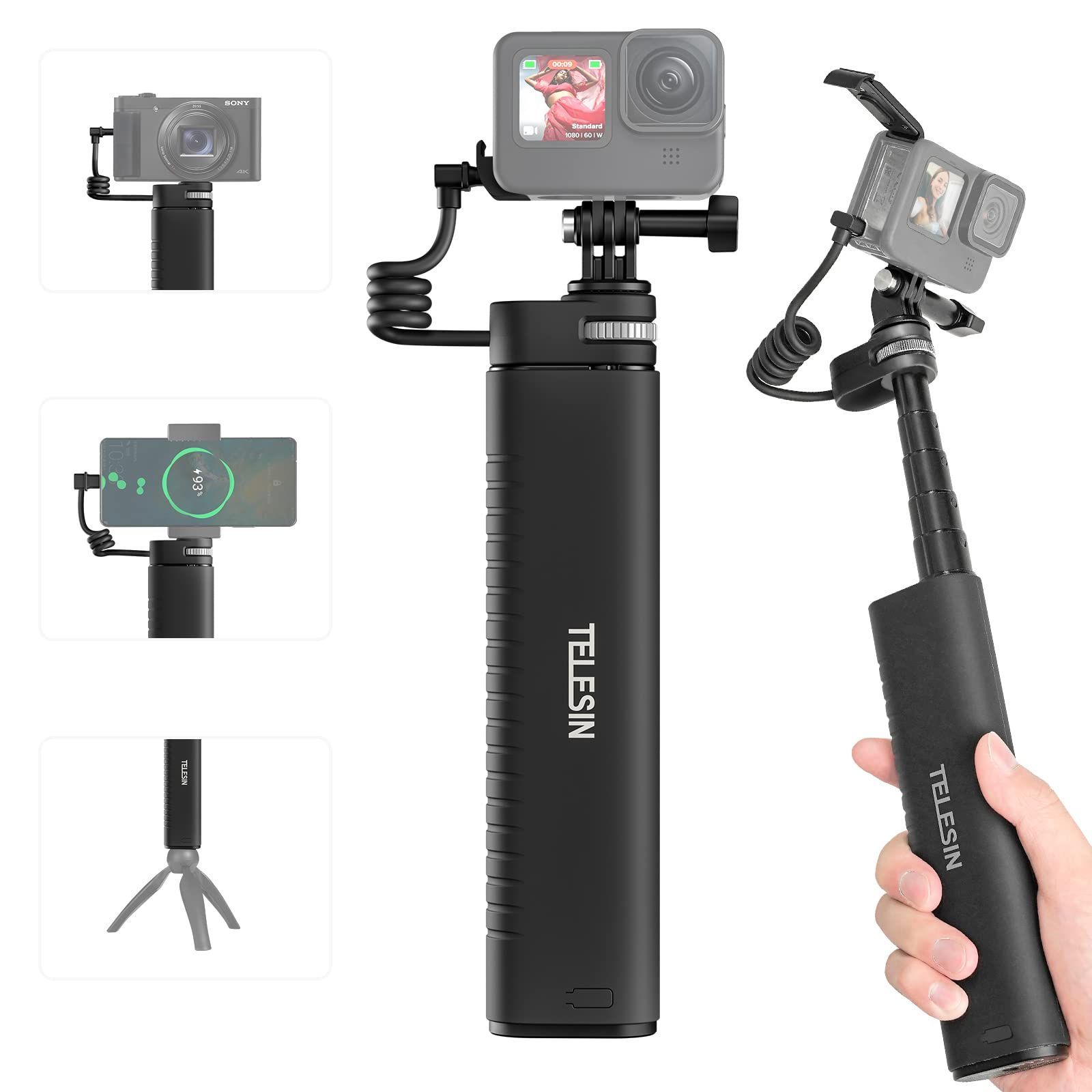 【人気商品】3 4 Action MAX/Osmo 5PRO/insta360 Mini Black X4 13-5 Hero X3 携帯充電器 同時充電可能 X2 QC/PD互換 21-90cm / 7H持続実現 大容量 Canon/iPhone/Andro
