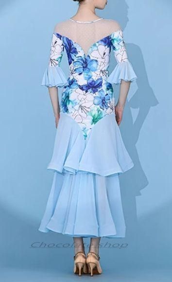 新品未使用社交ダンス青いドレス 新品未使用 新作 ダンスウェア ラテンダンス 舞台 発表会 ダンス衣装