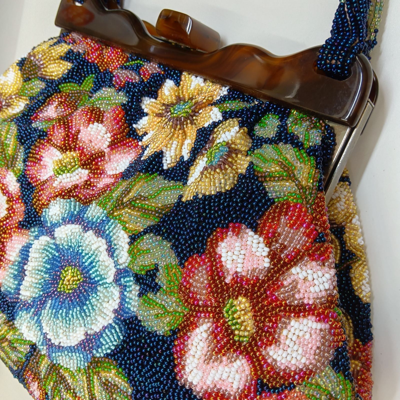 訳あり🔴 昭和レトロ 希少レア 🔷 総柄 ビーズ刺繍バッグ