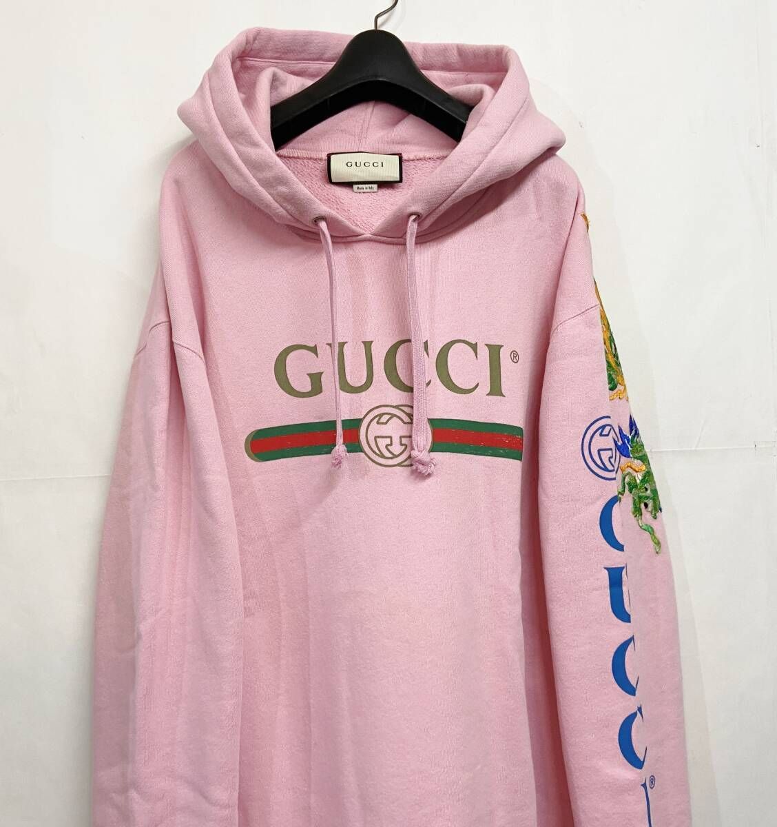 GUCCI グッチ パーカー ヴィンテージロゴ ドラゴン刺繍 ピンク