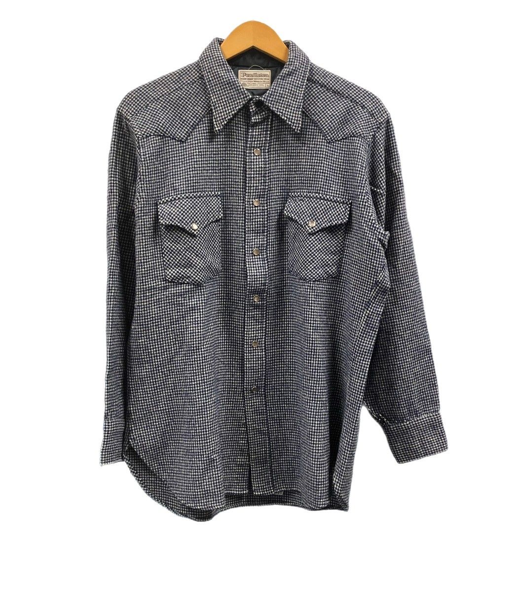ペンドルトン PENDLETON 70 s 70年代 ウエスタンシャツ チェック ウールシャツ ハウンドトゥース 千鳥柄 VINTAGE ヴィンテージ 長袖シャツ ブルー Lサイズ 101MT-4975