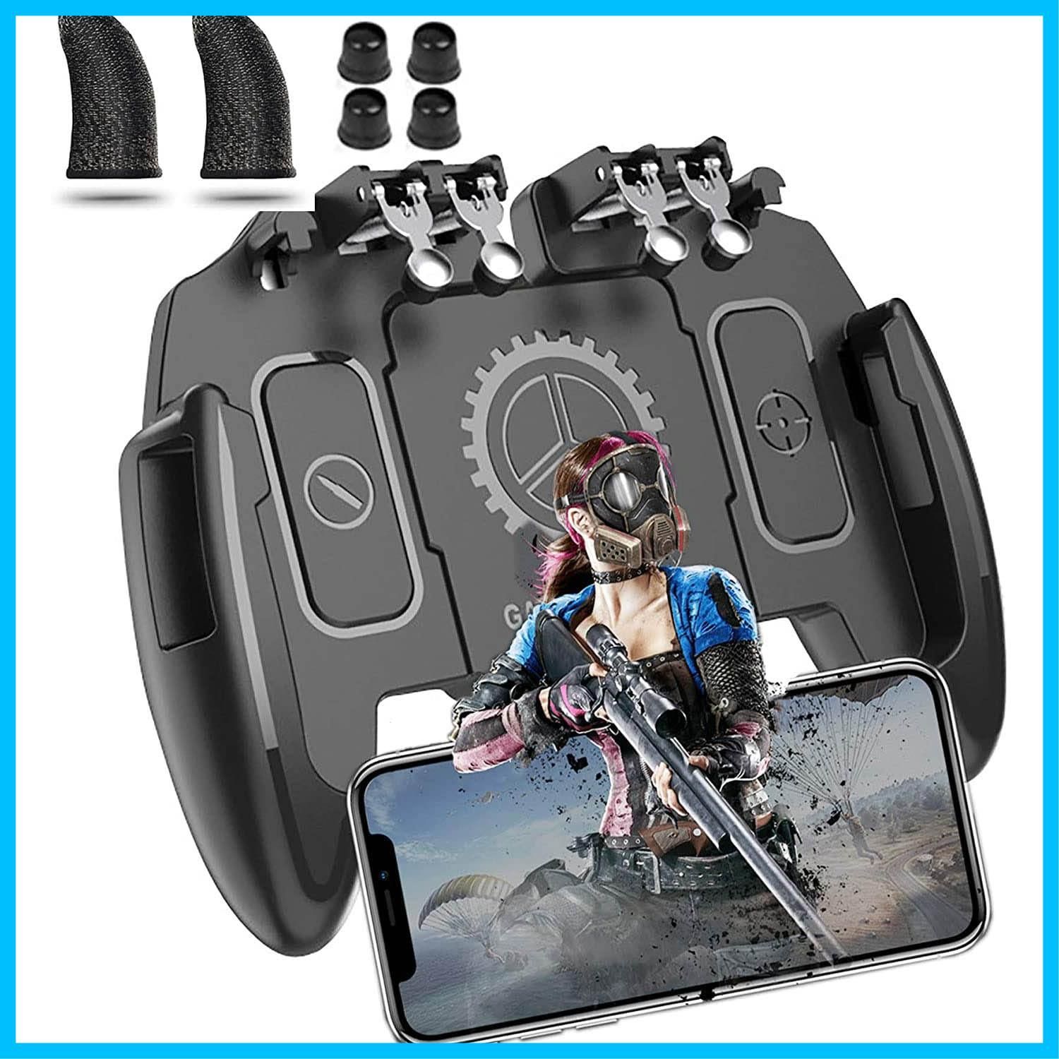 【特価商品】スマホゲーム パッド 引き金式 最新 クリック感 2022 高感度 ジョイスティック 6本指操作可能 射撃ボタン 高速反応 フォートナイト 左右兼用 codモバイル 連続射撃 電源ボタンと