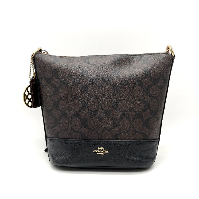 中古】良品 COACH コーチ シグネチャー ロゴ レザー チェーン