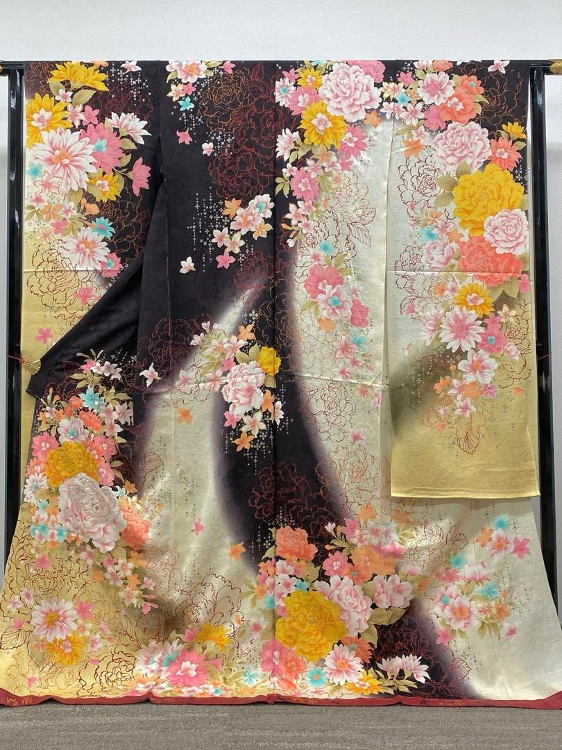 アンティーク 振袖 金駒 金彩 銀彩 正絹 身丈167cm 比翼付き 紋付 通販ファッション - アンティーク 振袖 金駒 金彩 銀彩 刺繍 鶴 正絹