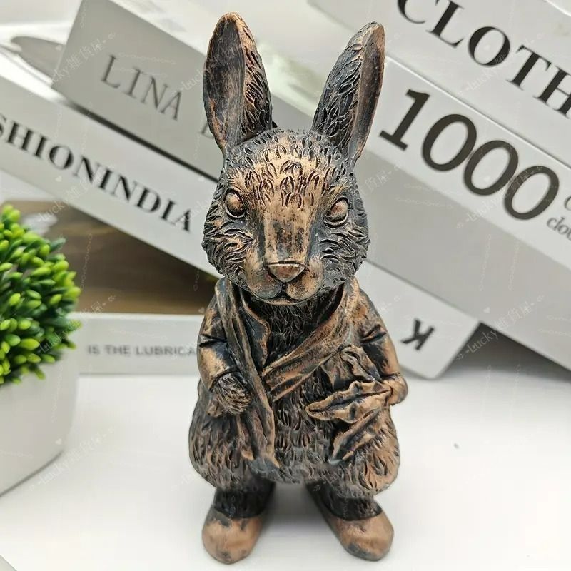 ブロンズ製ウサギの工芸品 ガーデンオブジェ ウサギ ブロンズ ヴィンテージ調 庭 ガーデン
