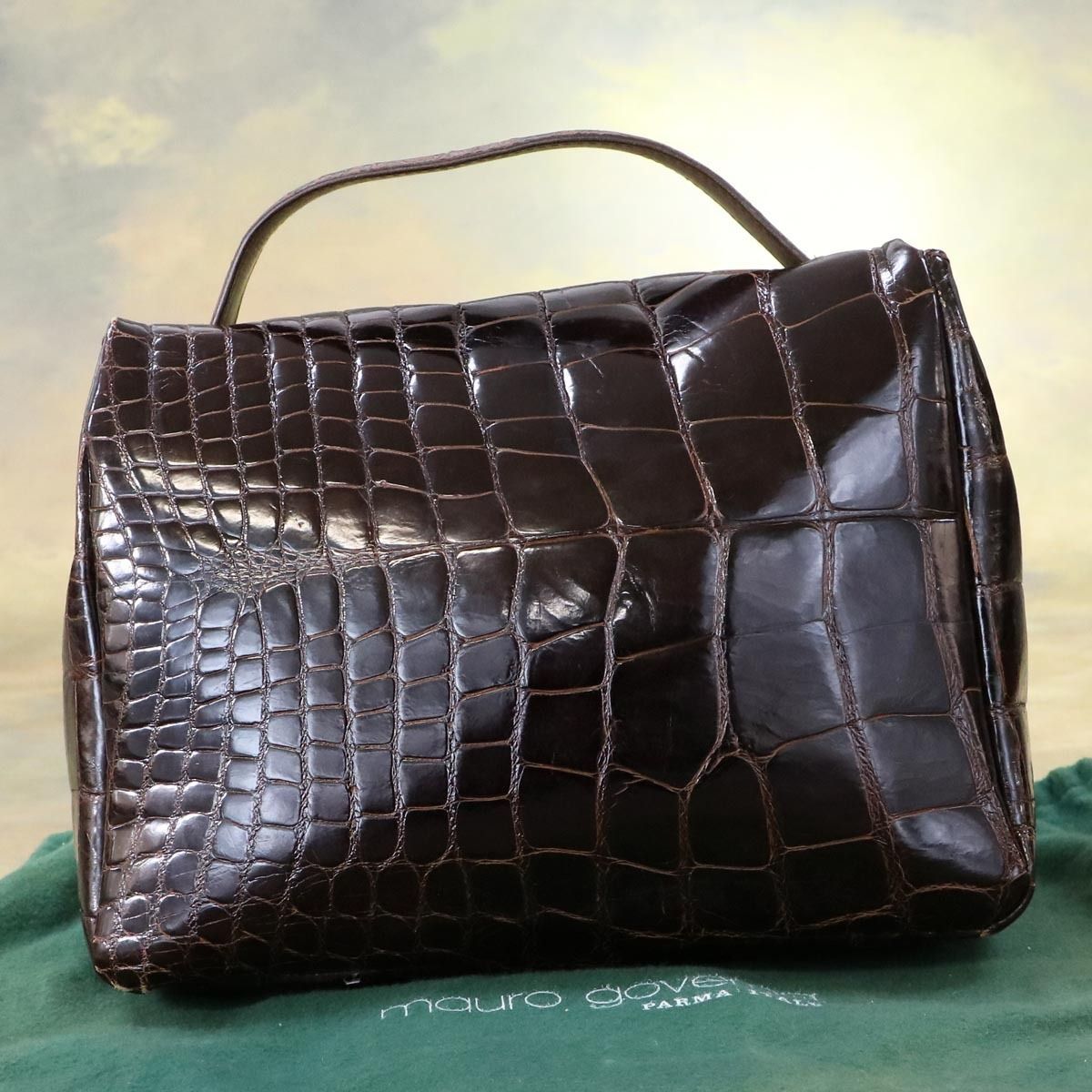 本物 美品 マウロゴヴェルナ 最高級クロコダイルレザー ターンロック  