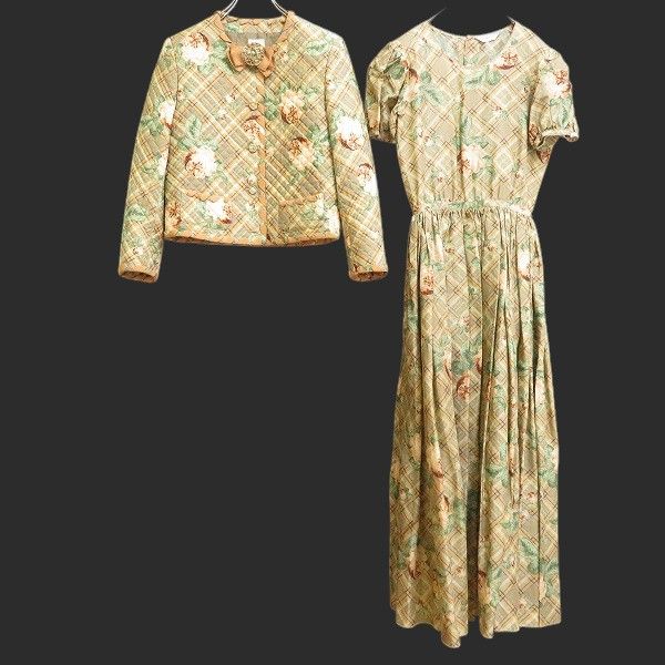 au カネコイサオ KANEKO ISAO セットアップ チェック柄 バラ柄 ジャケット ワンピース スカート 2000年 カタログ掲載 970840