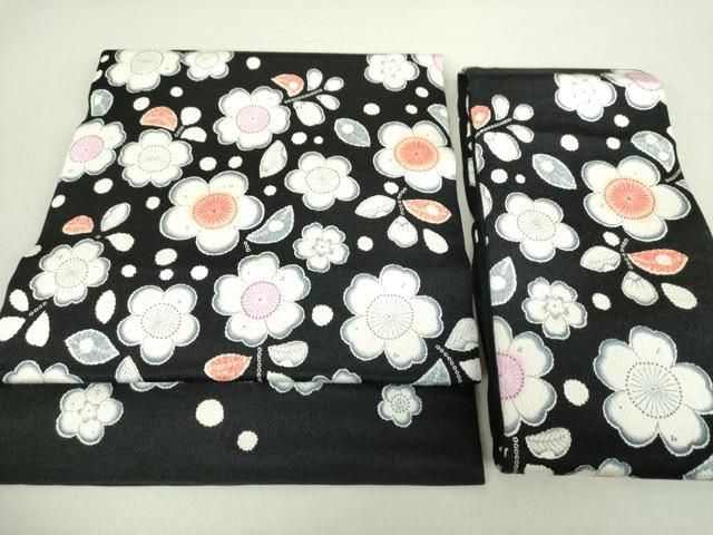 平和屋着物○つけ帯 辻が花 鬼しぼ縮緬 黒地 正絹 逸品