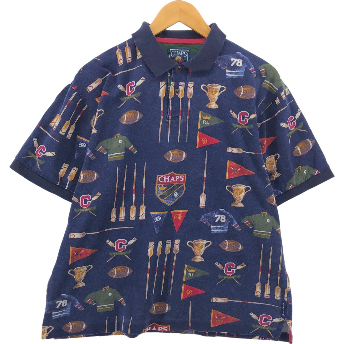 80sヴィンテージ古着 チャップスラルフローレン 総柄ポロシャツ 古着 80年代 ラルフローレン Ralph Lauren CHAPS チャップス 総柄 半袖