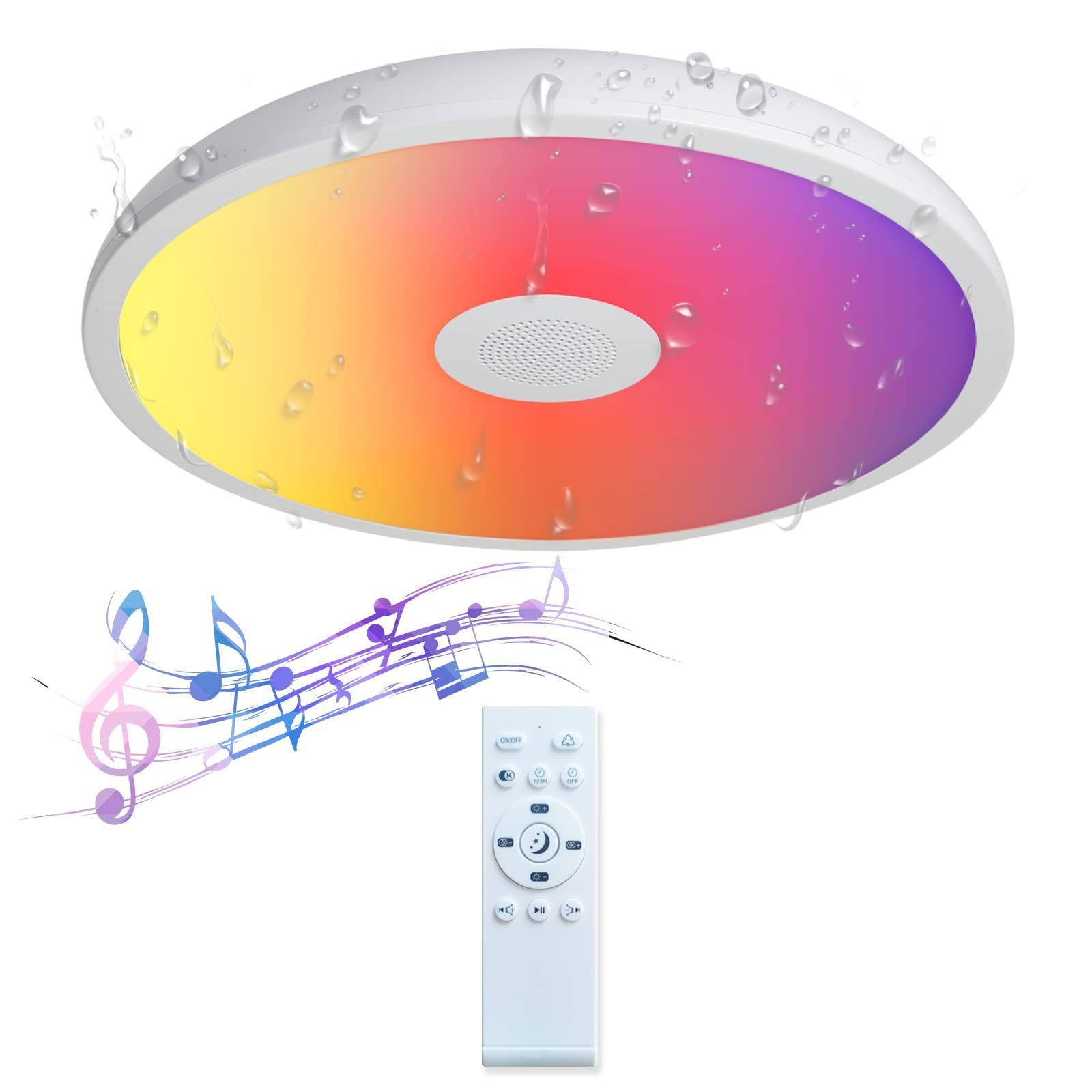 【新着商品】省エネ 高演色 RGBカラー変更 常夜灯 調色 リモコン付き 調光 防湿 1800lm キッチン、浴室、廊下、ベランダ、寝室 天井 照明 取付簡単 音楽 各種角型 内蔵のBluetoothスピーカー 丸型