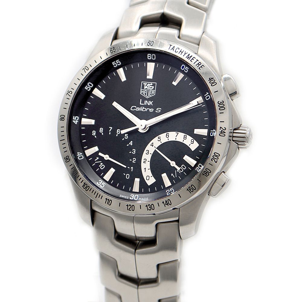 電池交換済 TAG Heuer タグホイヤー リンク キャリバーS クロノグラフ CJF7110 デイト 200m防水 黒 ブラック SS ステンレス メンズ クォーツ【6ヶ月保証】【腕時計】【中古】 電池交換済 TAG Heuer タグホイヤー リンク キャリバーS クロノグラフ