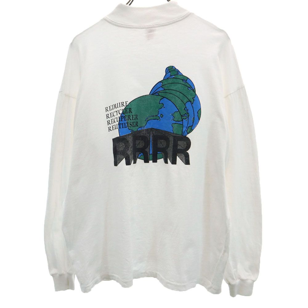 Fabec 80s 90s カナダ製 オールド ヴィンテージ 長袖 モックネック Tシャツ L ホワイト Fabec ロンT シングルステッチ メンズ