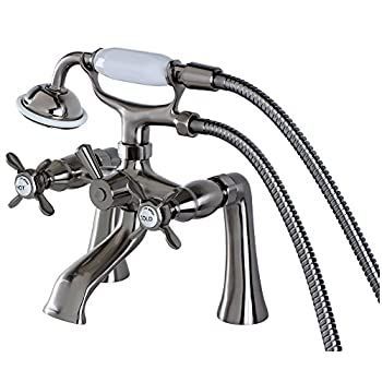 Kingston Brass KS288SN 7 in. Essex Centers Deck Mount Clawfoot Tub Filler with Hand Shower， Satin Nickel