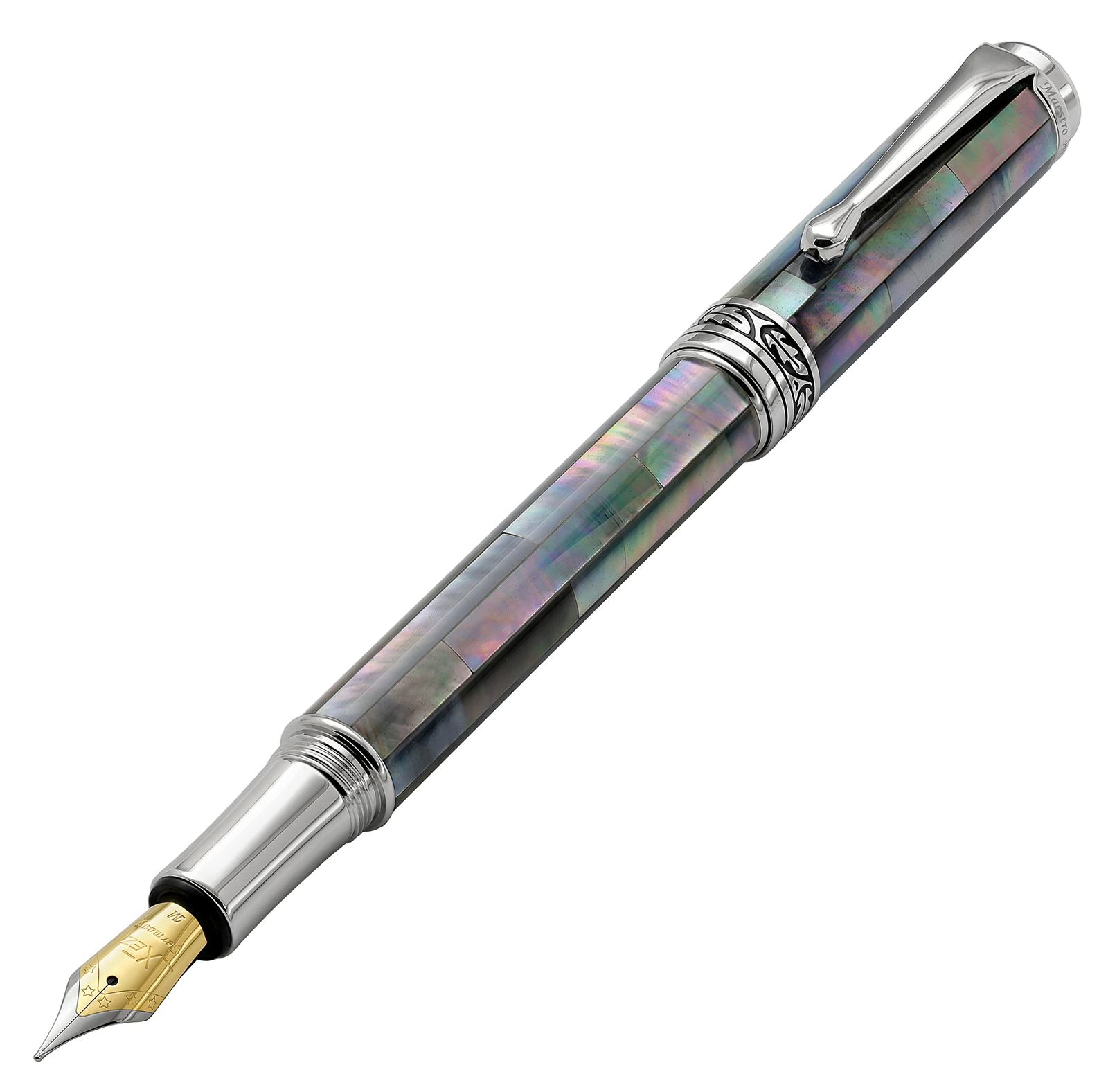 Mother Black of with Handcrafted Pearl. Pen Platinum Fountain Plated. Nib Limited Medium Edition Maestro Serialized Xezo