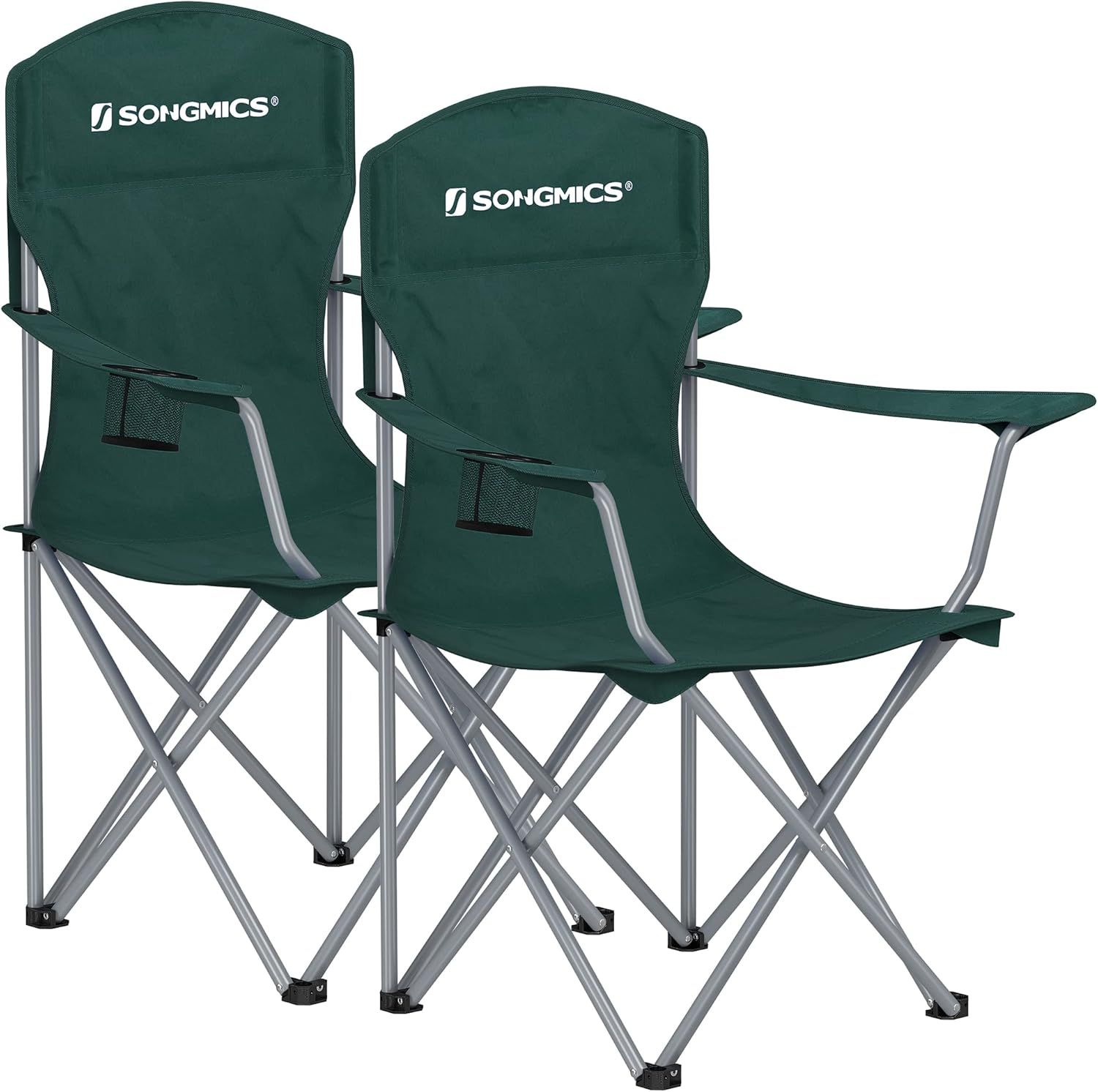 SONGMICS キャンプ椅子 2脚セット 耐荷重150kg ハイバック 快適 軽量 折りたたみ椅子 コンパクト 携帯便利 収納袋付属 アウトドアチェア グリーン キャンプ用品 登山 お花見 GCB08GN