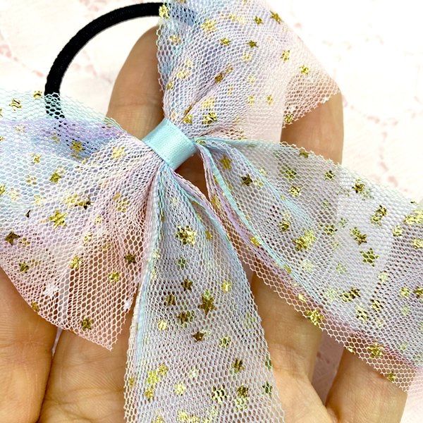 オーガンジーリボンヘアゴム キラキラ星とリボン オーガンジーリボンヘアゴム キラキラ星とリボン