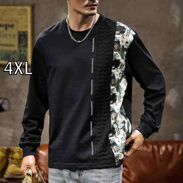 4XL メンズ ファッション 服 オシャレ シンプル 大人 かっこいい 大きいサイズ ストリート 紳士服 アメリカン レトロ ヘビー コットン 280グラム ラウンドネック 長袖 T シャツ レイヤリング ガード 服