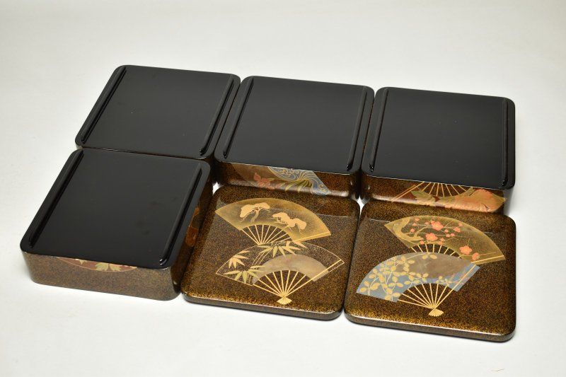 蔵A5571 能登輪島塗 梨地扇面蒔絵 重箱 四段重 共箱 WWW_IBETON_RU
