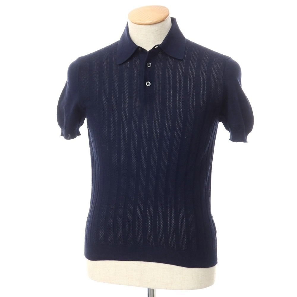 【中古】グランサッソ GRAN SASSO コットン 半袖 ポロニット ネイビー【サイズ42】【メンズ】