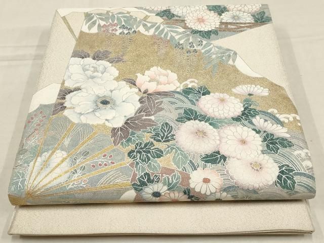 真作/今尾景年/花籠画賛/扇面/絹表装/横物/布袋屋掛軸HI-756 平和屋着物◎六通柄袋帯 唐織 孔雀風景花文 金銀糸 正絹 逸品