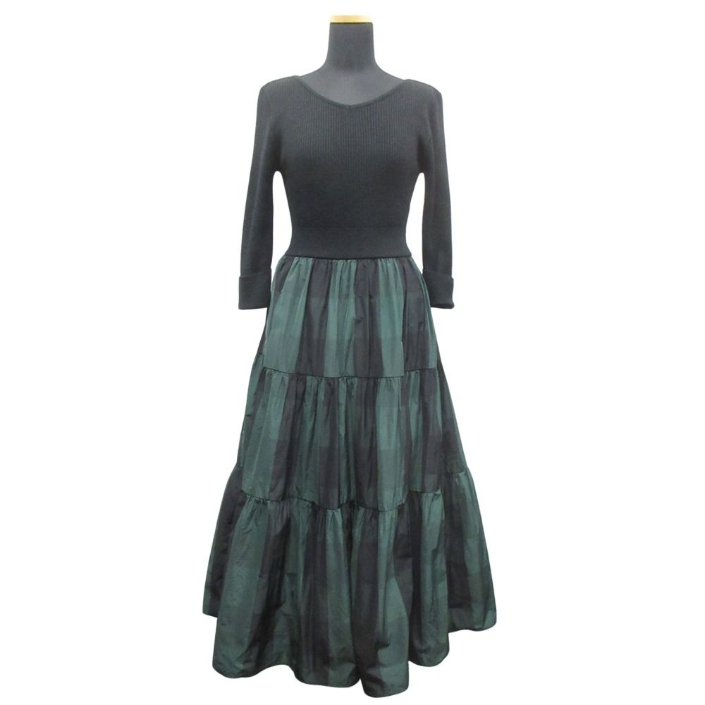 バーニーズニューヨーク バイカラー ニットワンピース ロング丈 フレア バーニーズニューヨーク バイカラー ニットワンピース ロング丈 フレア