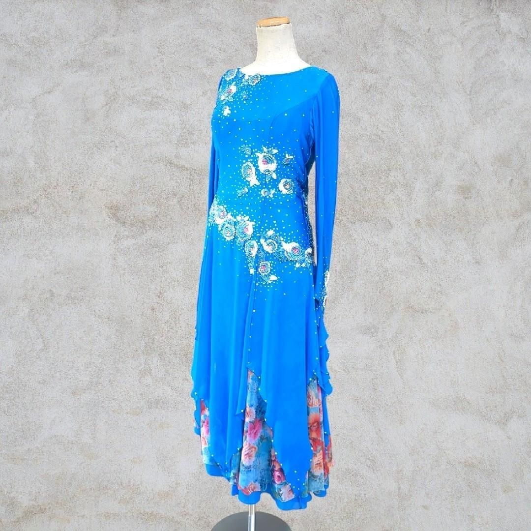 〇〇 社交ダンスドレス パーティドレス ブルー