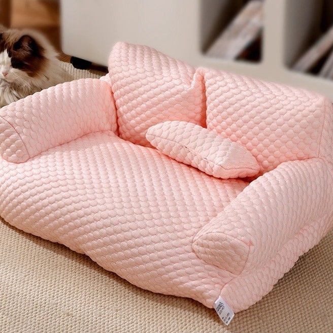 ペットベッド かわいい お洒落 SNS パステル ペットソファ 冷感 オールシーズン 幅65cm x 奥行き46cm x 高さ30cm
