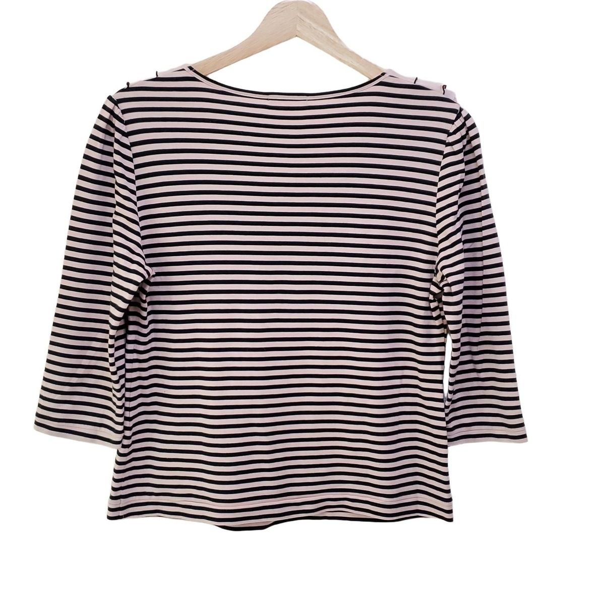 TO BE CHIC - TO BE CHIC(トゥービーシック) 七分袖カットソー サイズ3 L レディース - 黒×ピンク ボーダー/フリル/リボン TO BE CHIC(トゥービーシック) 七分袖カットソー サイズ3 L