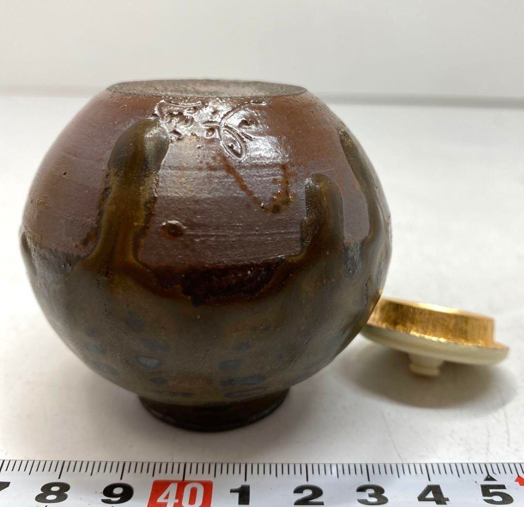 丹波焼 尾中信水 市野信水 茶入 共箱 直径5.5㎝ 東山6-