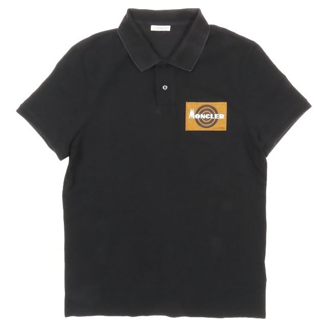 19aw モンクレール MONCLER ポロシャツ 半袖 カノコ 鹿の子 ボックス ロゴ ワッペン MAGLIA POLO MANICA CORTA トップス サイズM ブラック 黒 メンズ YBA11