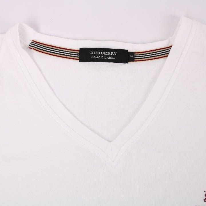 美品】バーバリーブラックレーベルVネックTシャツ 白 Size2(M相当