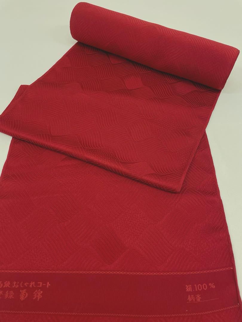 コート地 総刺繍 朱・緋色 正絹 反物 コート地 ふくれ織 紋意匠 朱・緋色 正絹 反物 - メルカリ