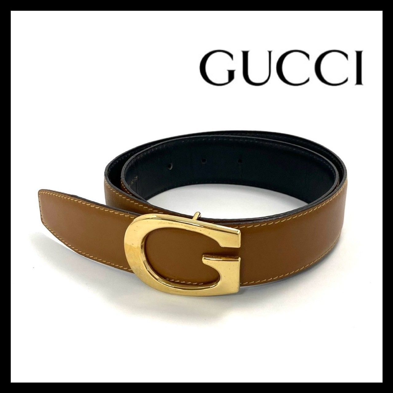 GUCCI】65 26 036 1406 0956 ベルト レザー リバーシブル ブラウン/茶 ブラック/黒 ゴールド金具 グッチ (SER1965)  - メルカリ