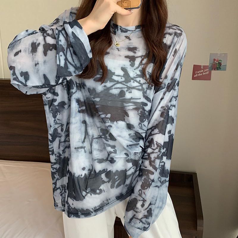 DAYCLOSET] シアーブラウス レディース 長袖タイダイ柄シアーT