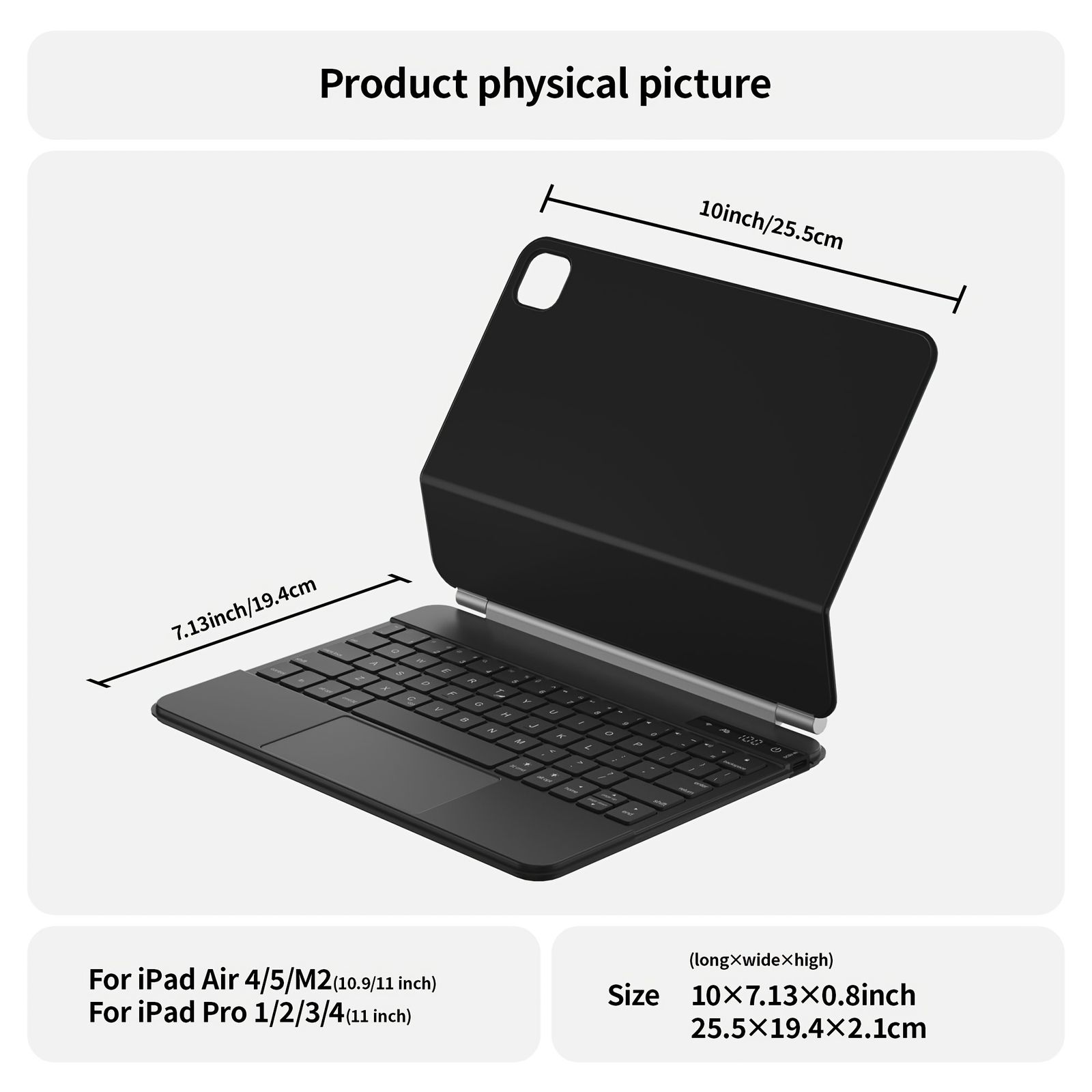 M4 用キーボードケース7色のバックライト付きマジックキーボードマルチタッチトラックパッド簡単に設定できるマグネットスタンドキーボードの電源表示QWERTYレイアウトYpv