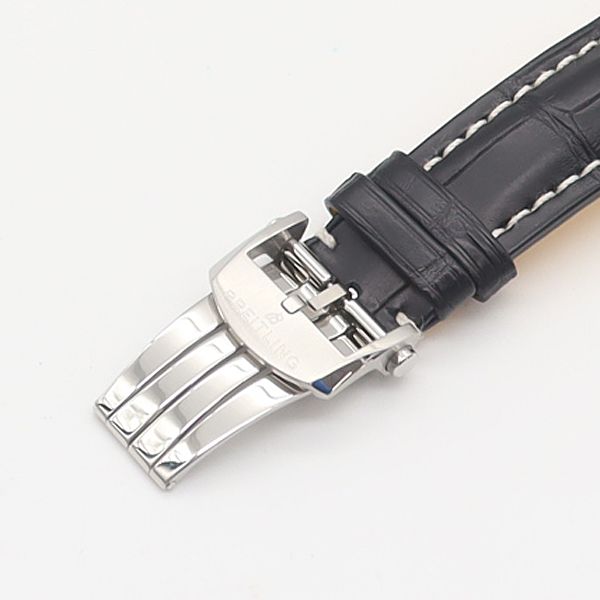良品 箱付 ブライトリング Dバックル 22mm用 クロコベルト シルバー