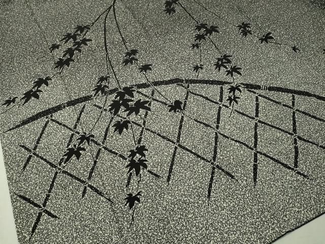 平和屋着物○二代目 川村久太郎 訪問着 籬枝葉文 たたき染め 黒地