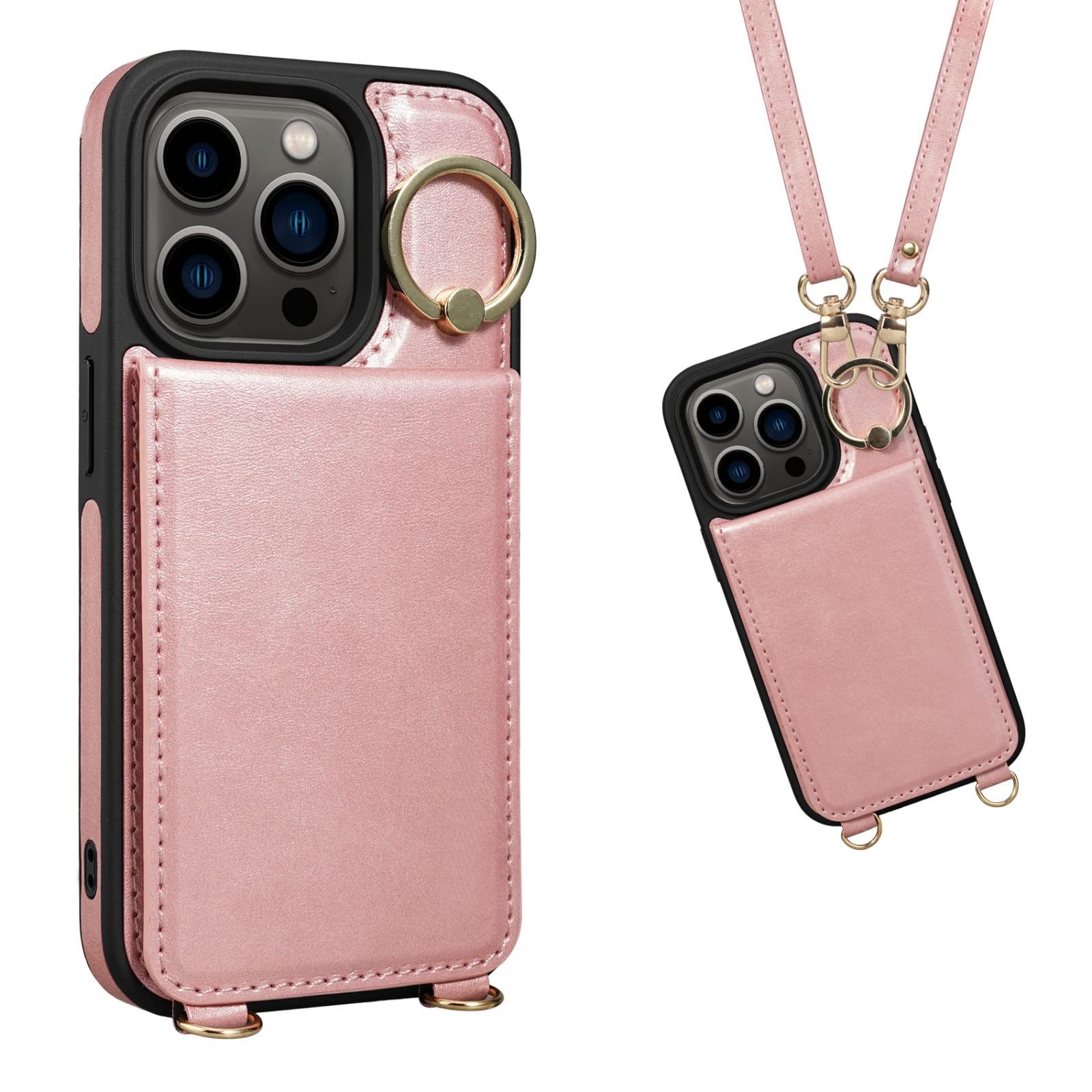 iPhone 14 Pro ケース 背面 手帳型 カードケース iPhone14 Pro 手帳型ケース iPhone 14Pro 背面ケース ショルダー ストラップ Shlybaay PUレザー 肩掛け カード収納 斜め掛け スタンド アイホン あ