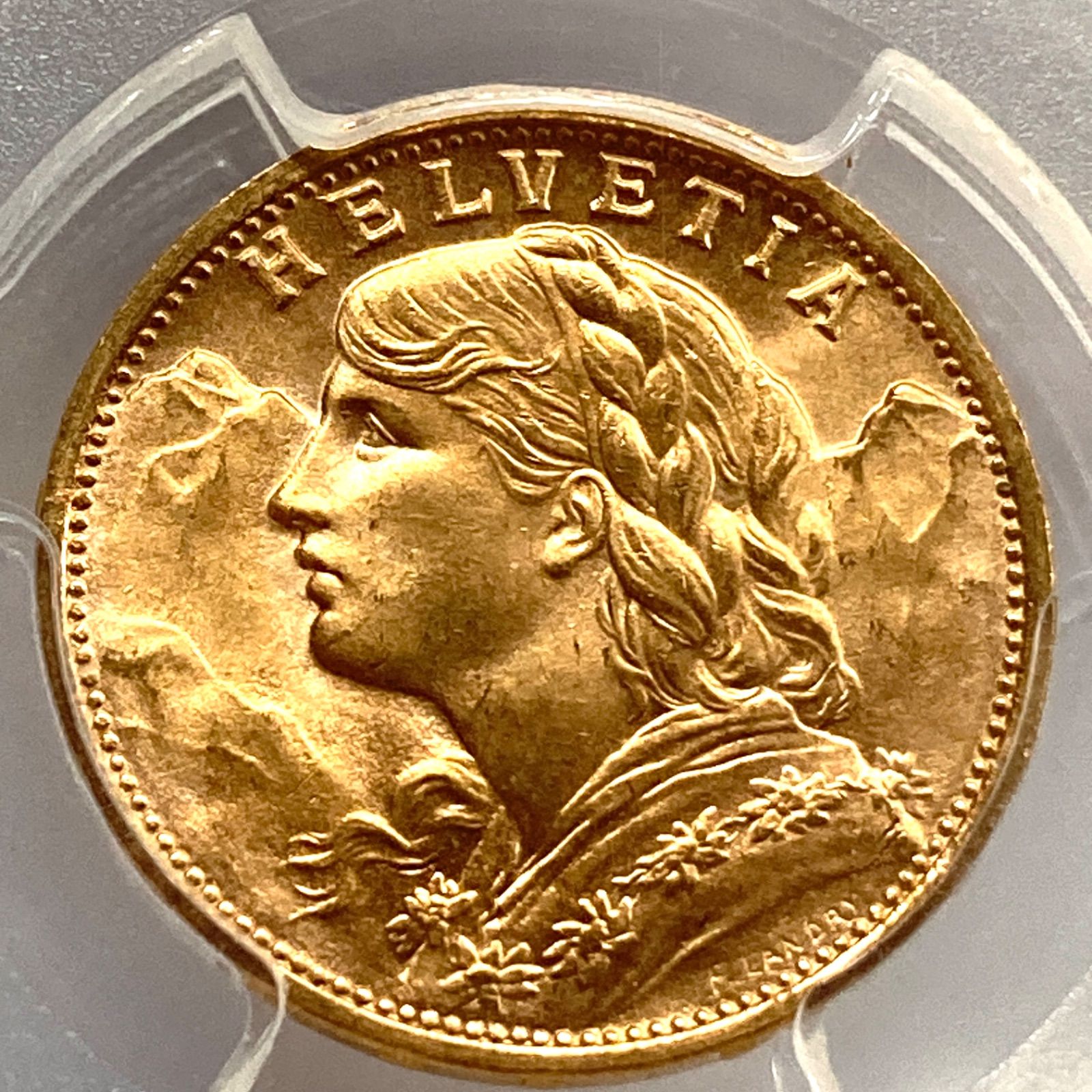 1927B スイス G20F金貨 MS 66 NGC認定　アルプス少女　高鑑定 66＋ スイス 1927年 B 20Fr アルプスと少女 ヘルべティア