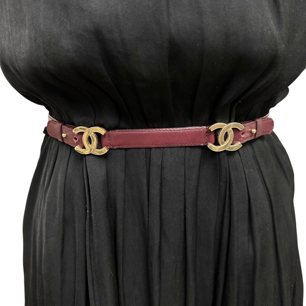 CHANEL/シャネル】ココマーク ベルト GP/レザー ボルドー（ワイン