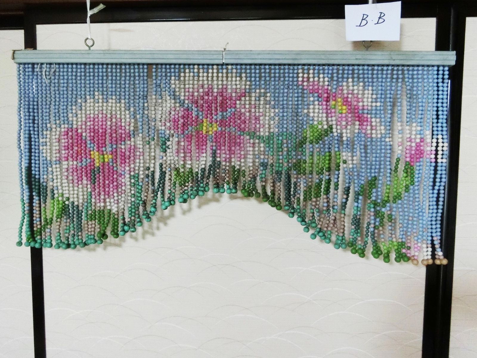 藍染筒描き三巾加賀のれん時代物木綿古布 ソ-360 藍染筒描き三巾加賀