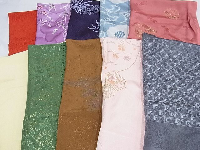 平和屋-こころ店■和装小物 上質な帯揚げ10枚セット 手描き 絞り 中国三大刺繍 汕頭刺繍 スワトウ刺繍 寿光織 金糸 逸品 未使用3kk2111