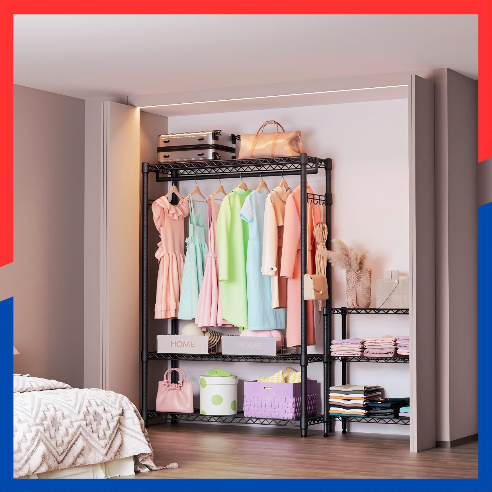 数量 押入れ収納棚 3段 ハンガーパイプ付き 工具不要 突っ張りポール 高耐荷重 耐久性 ハンガーラック 頑丈 ワイヤー衣類ラック 衣類収納 金属製自立式 防錆 IZEUK クローゼットワードローブ 幅115×奥行40×高さ184cm 管径22.2mm