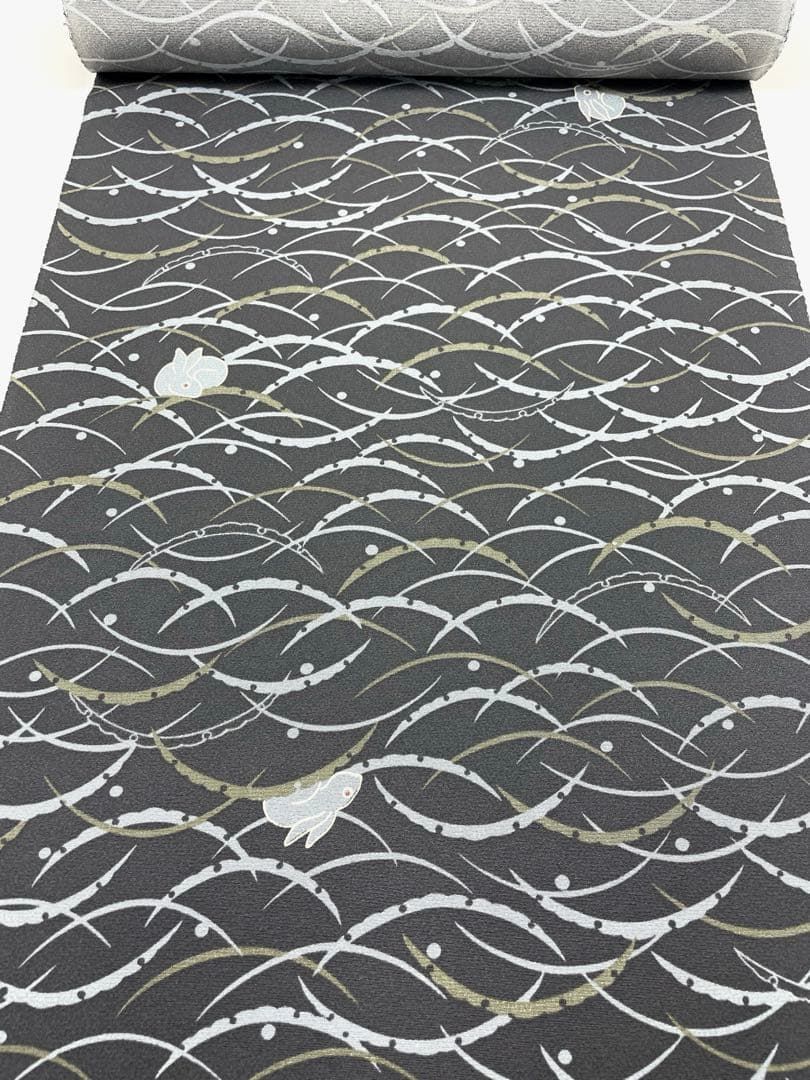 小紋 市松に露芝 正絹 反物 小松ちりめん 紋紗 反物 正絹 小松ちりめん 紋紗 反物 正絹