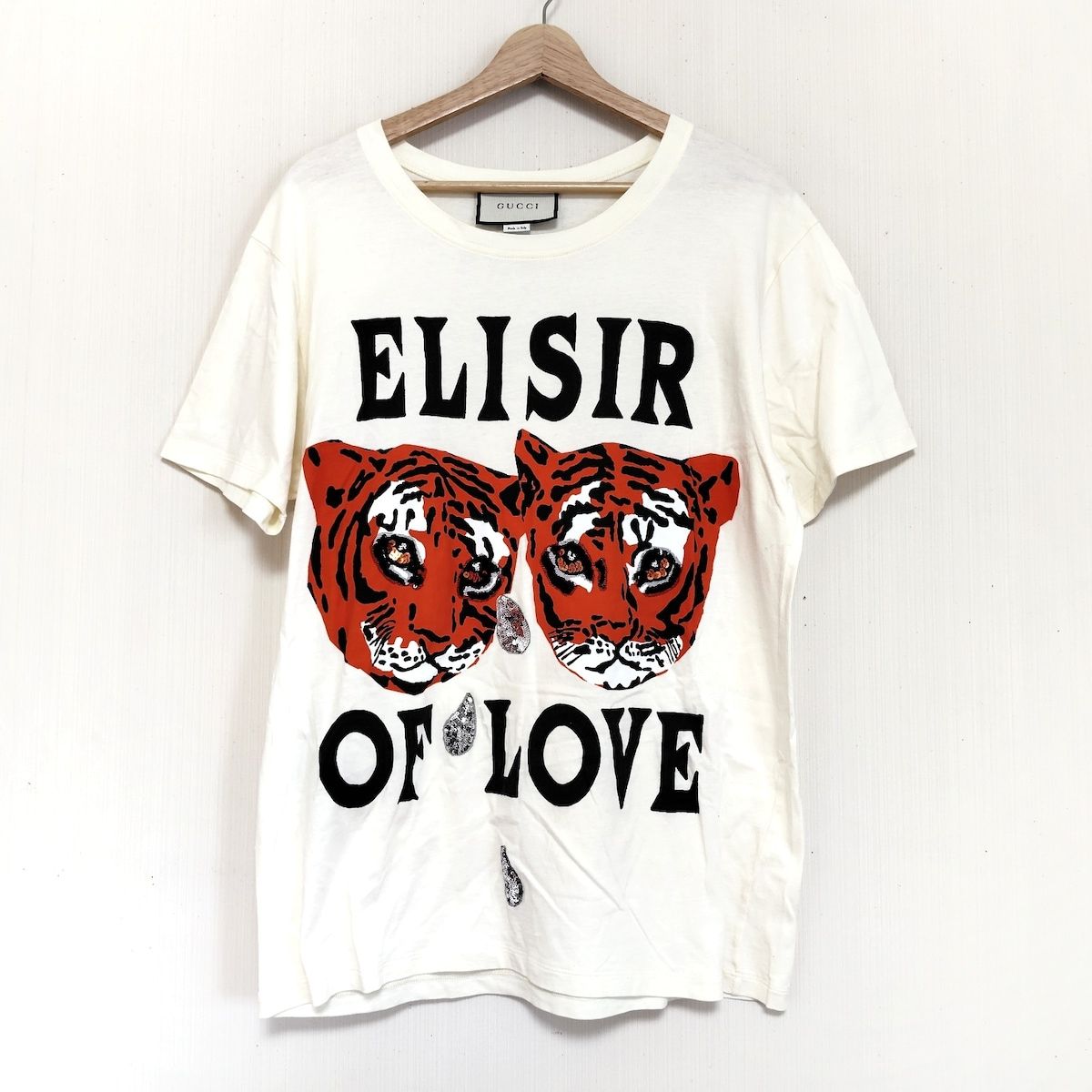 GUCCI グッチ 半袖Tシャツ サイズS レディース - 492347 アイボリー×オレンジ×黒