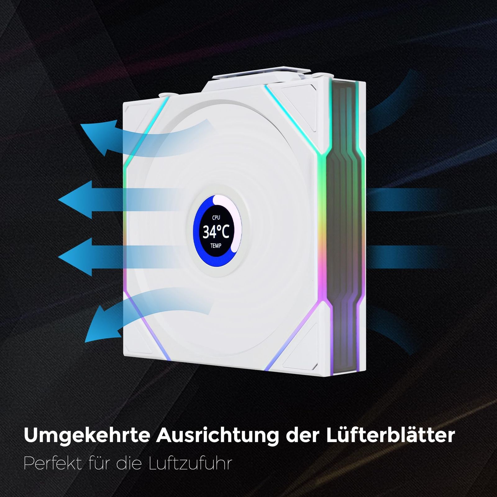 LIANLI 120mm ARGBケースファン リバースモデル UNI FAN RS TL LCD Wireless 120 WT Single Pack 1.6インチ液晶ディスプレイ搭載 2.4GHzワイヤレス ケーブルマネージメント不要 FDB LC
