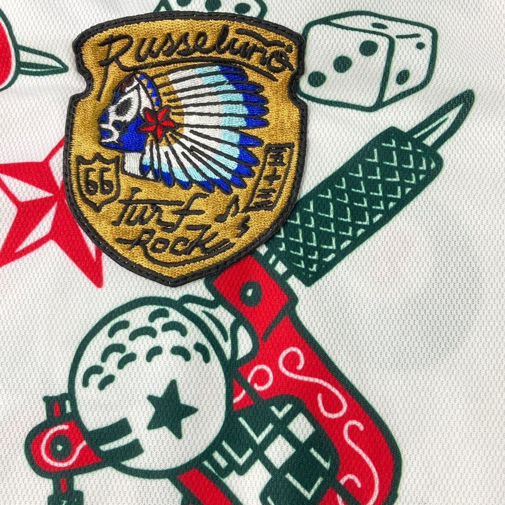 サイズ 6 RUSSELUNO ラッセルノ 半袖ポロシャツ ルチャ ワッペン 総柄 ホワイト系 240101513667 ゴルフウェア メンズ ストスト LLC-HASEGAWATOSO_COM