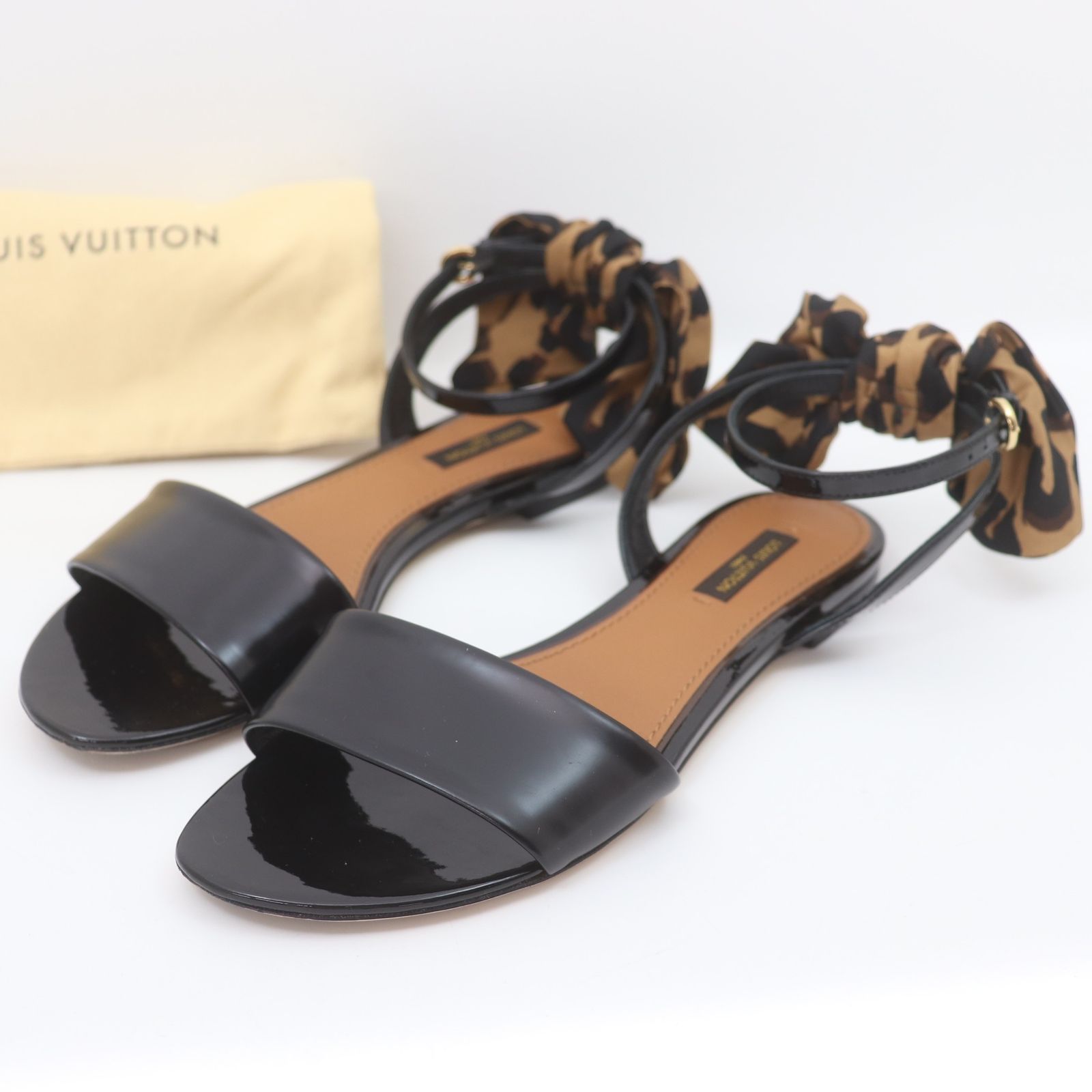 ルイヴィトン レオパードリボン　アンクルストラップサンダル ルイヴィトン レオパード柄 リボンアンクルストラップ サンダル