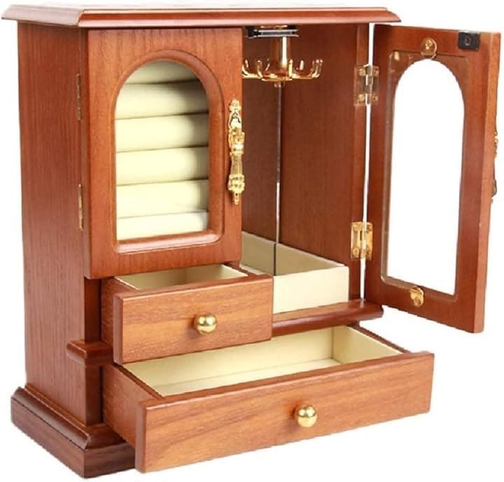 Anberotta ジュエリーボックス アクセサリー 小物入れ ケース マルチ 収納 宝石箱 収納箱 ネックレス 指輪 アンティーク調 N-J161