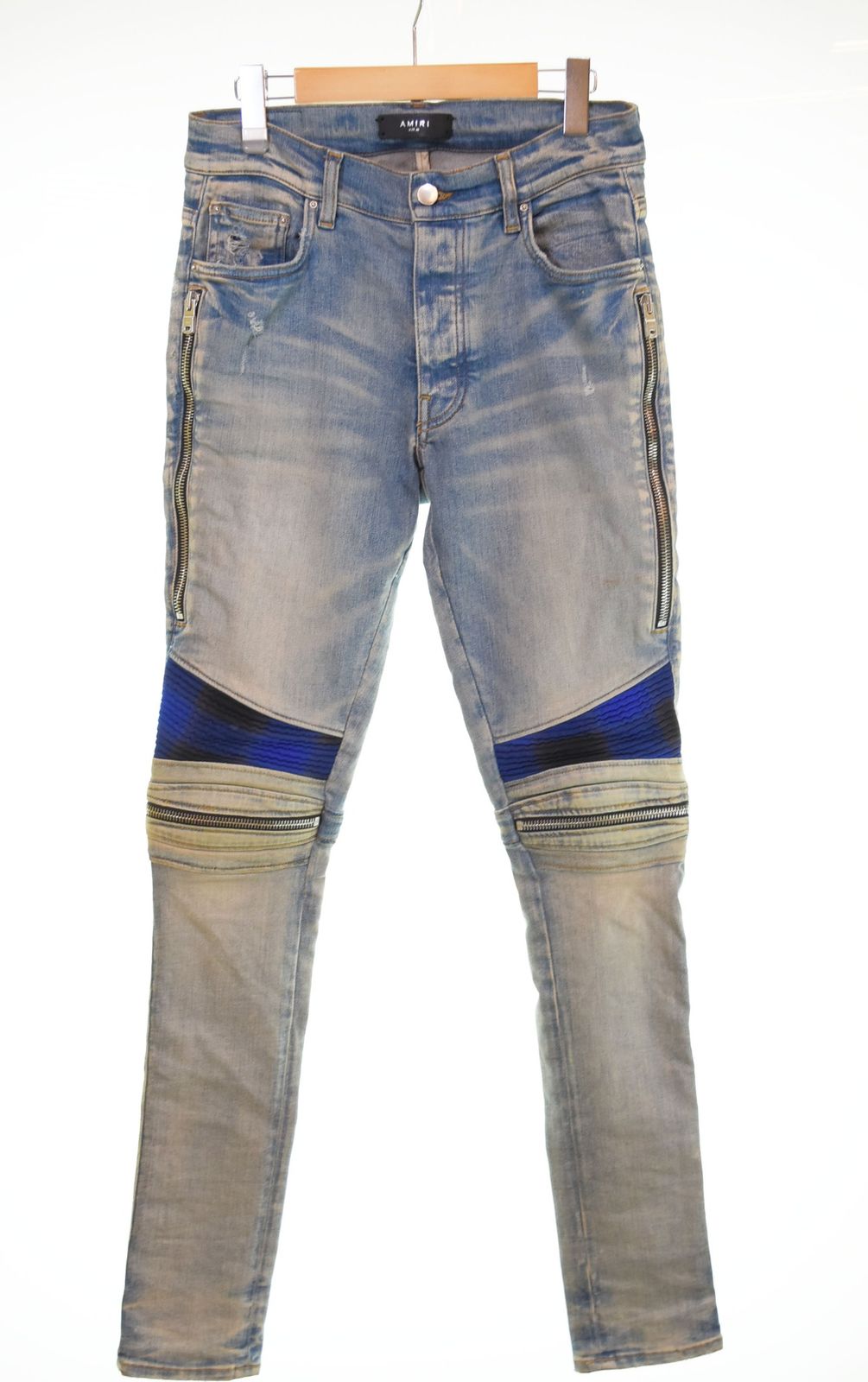 アミリ AMIRI Mx2 Skinny-Fit Leather-Panelled Distressed
